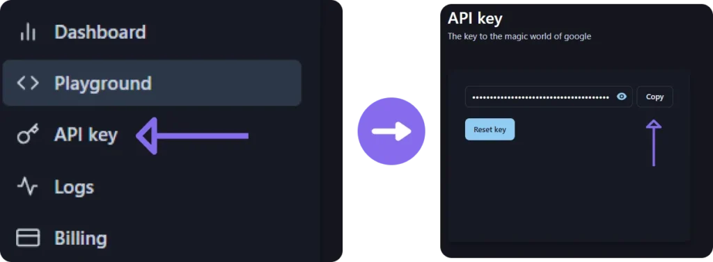 Generate API Key: Find your API key in your dashboard.