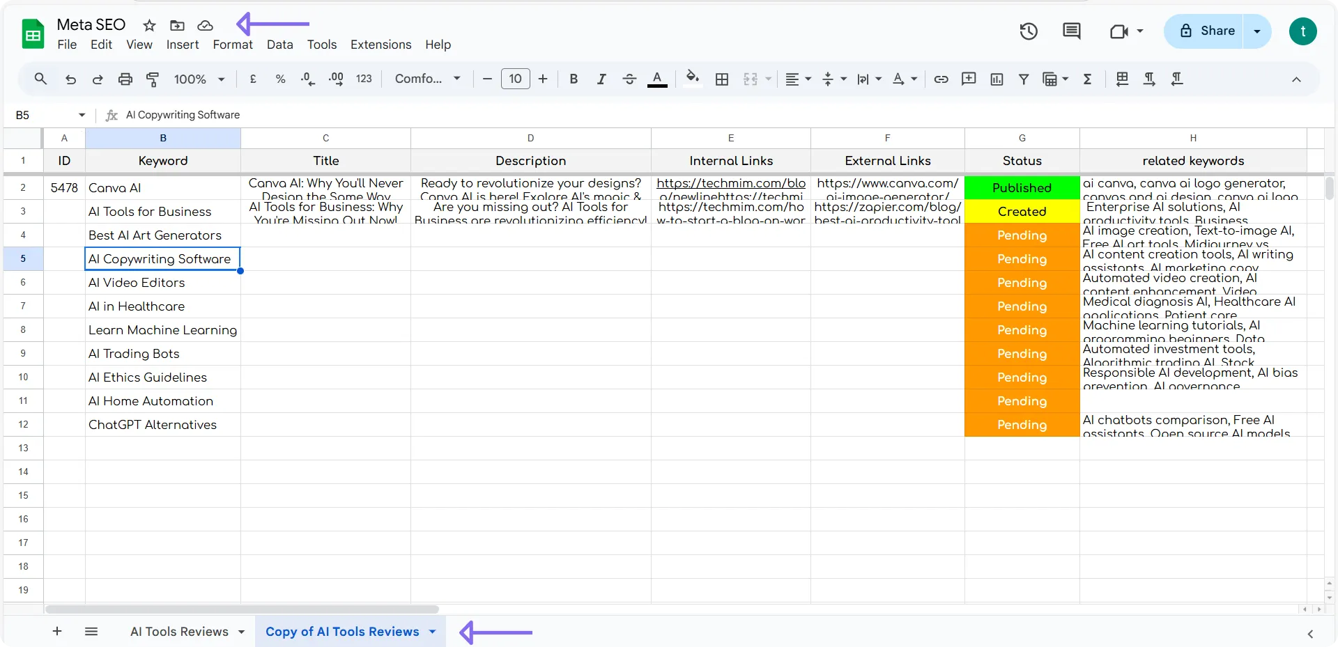Google Sheets: Used as the central database for articles and their status.