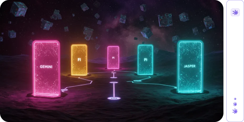 A visual metaphor for choosing the best ChatGPT Alternative in 2025. This creative digital landscape guides users through AI options in an imaginative way.